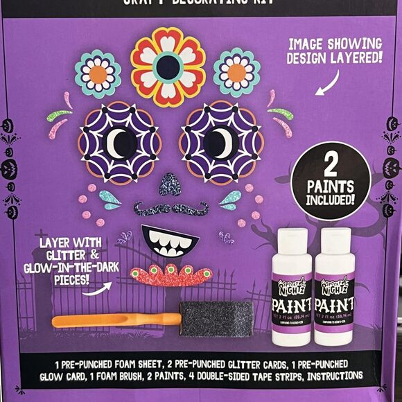 Spooky Nightz Sugar Skull Pumpkin Craft Kit 11pc Halloween Glow Glitter DIY Ages - Picture 4 of 11